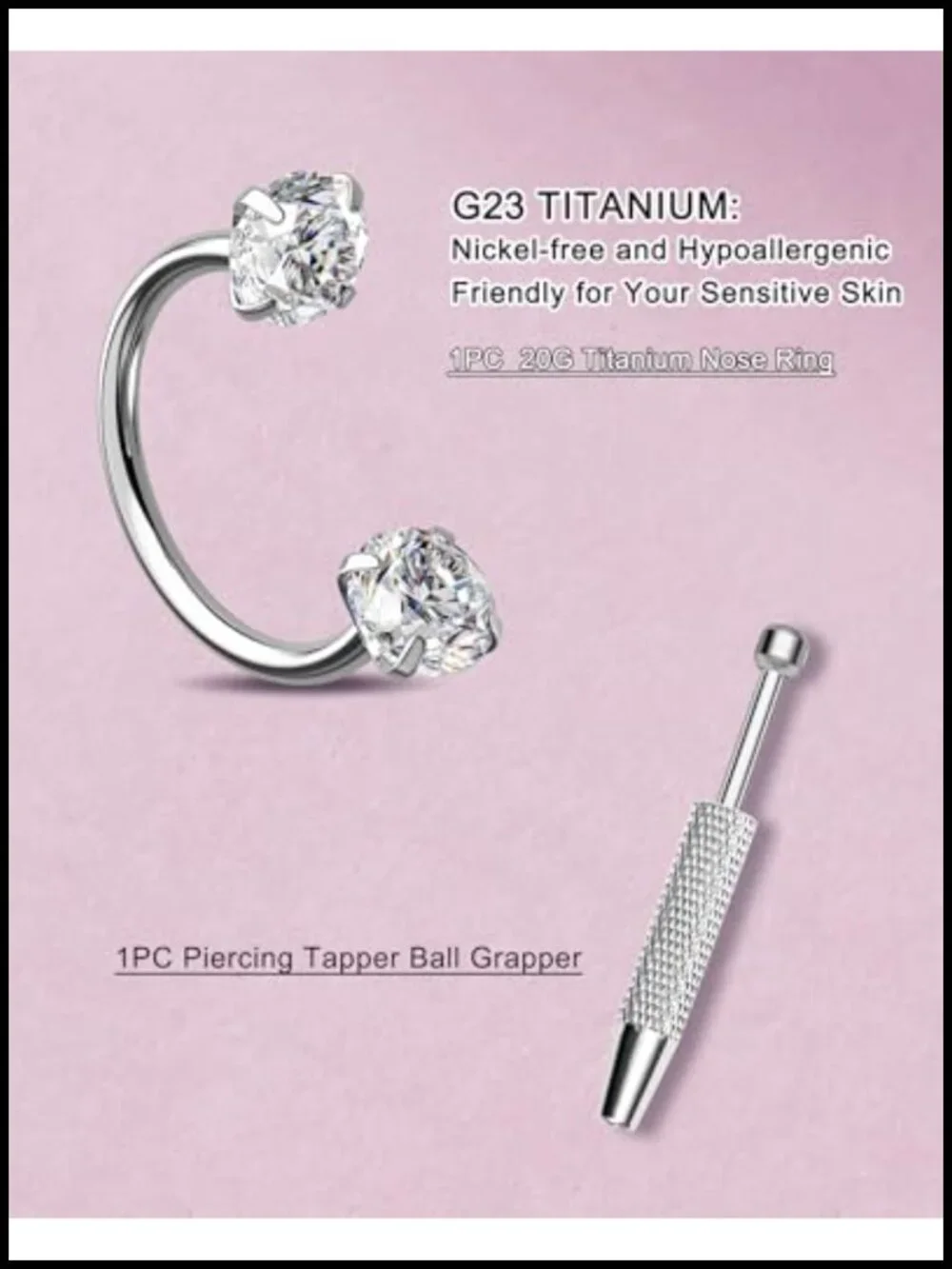 Titanium Horseshoe Nose Ring 20G CZ Internally Threaded Body Piercing Jewelry